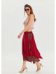 Red Asymmetrical Skirt with Elastic Waist and Tie Detail 4518